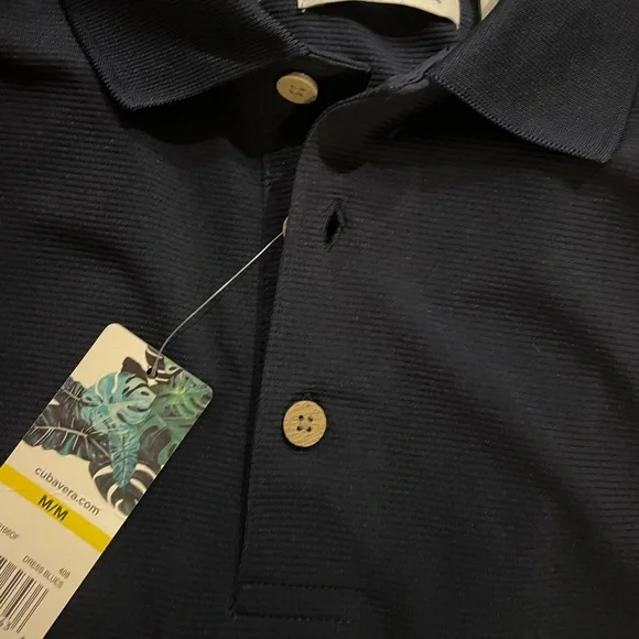 Cubavera Polo NWT Navy Blue Solid Textured Shirt Men's Size Medium - Picture 6 of 9